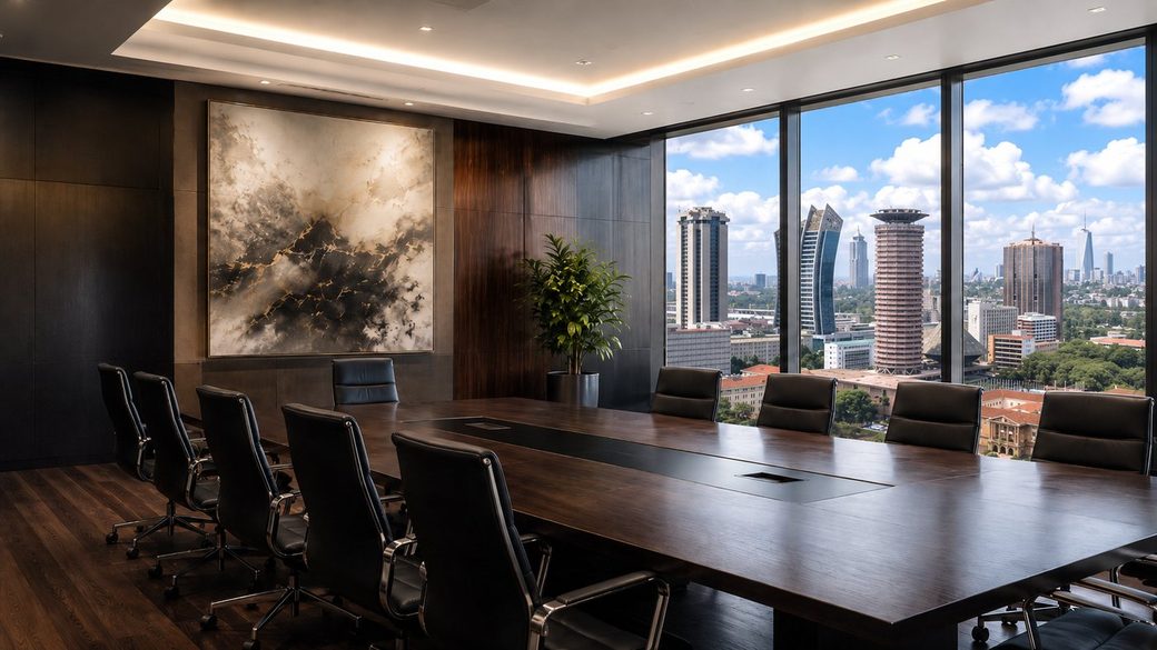 A boardroom overlooking the city skyline — the Corporate practice area